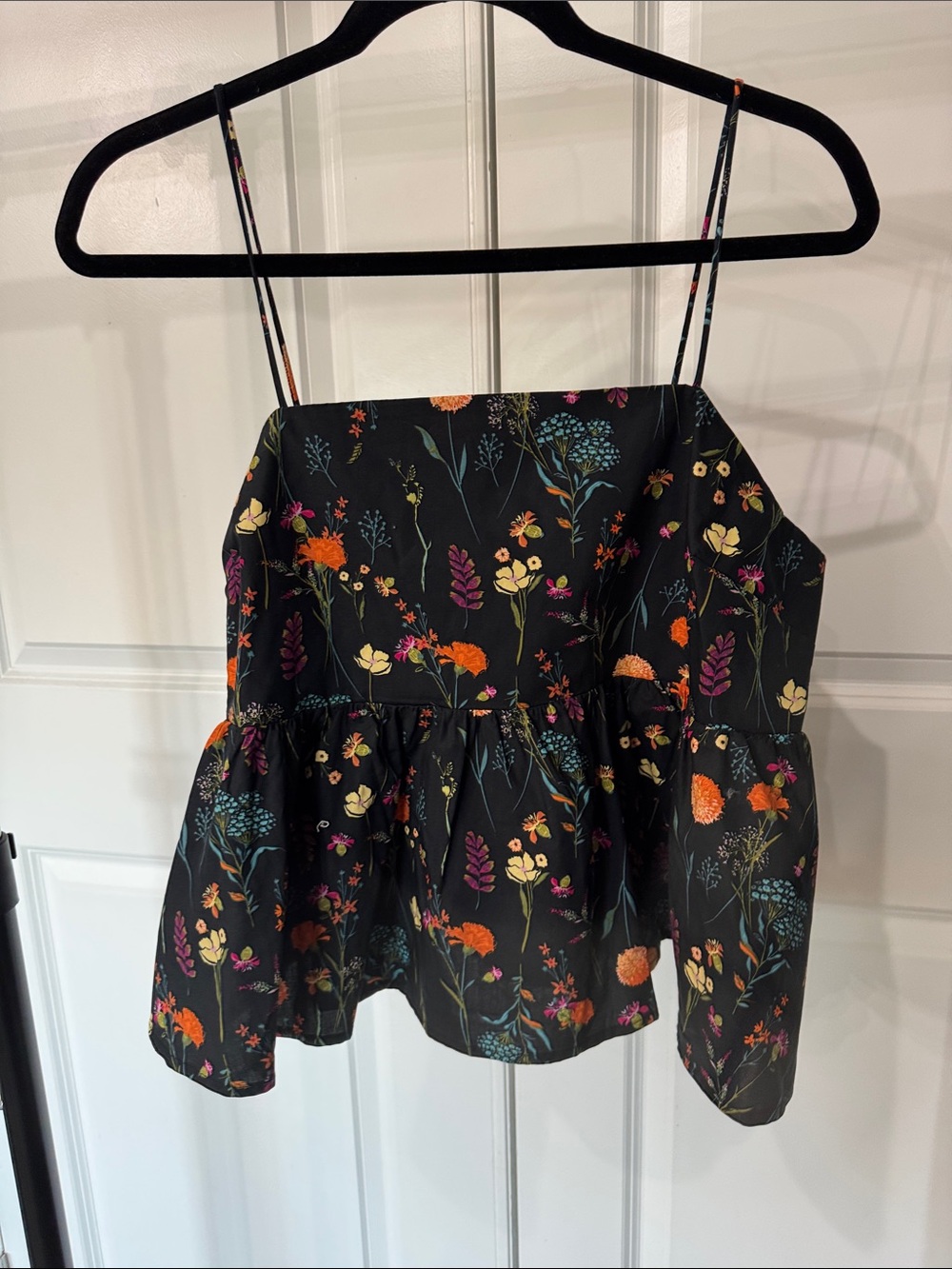 a new day Black Floral Spaghetti-Strap Peplum Camisole